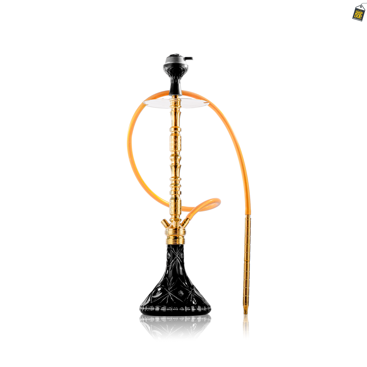 Sultan Igor Hookah with 2 Bags - Gold Stem / Floral Black Base