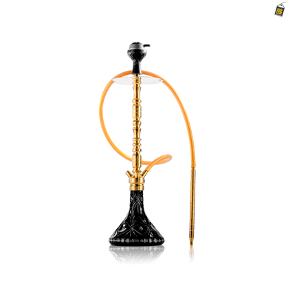Sultan Igor Hookah with 2 Bags - Gold Stem / Floral Black Base