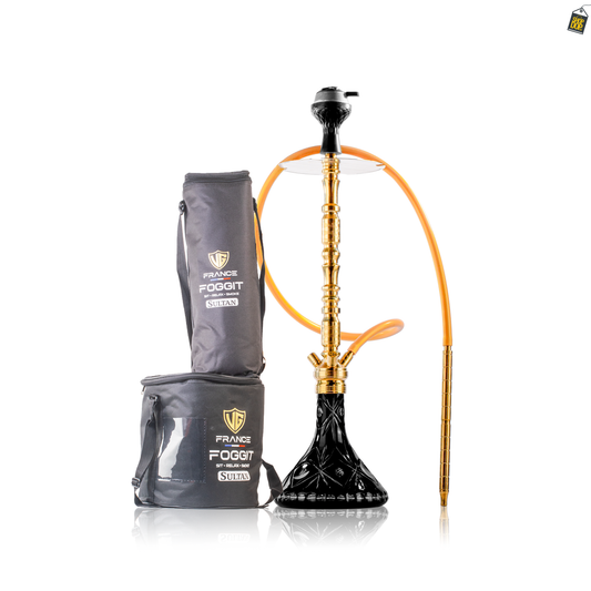 Sultan Igor Hookah with 2 Bags - Gold Stem / Floral Black Base