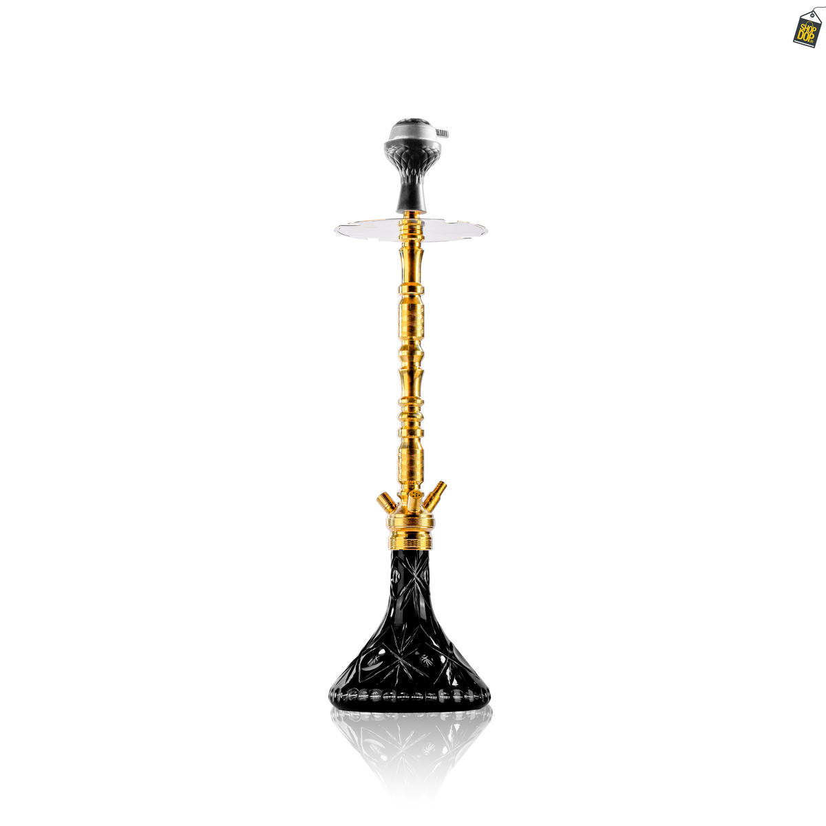Sultan Igor Hookah with 2 Bags - Gold Stem / Floral Black Base