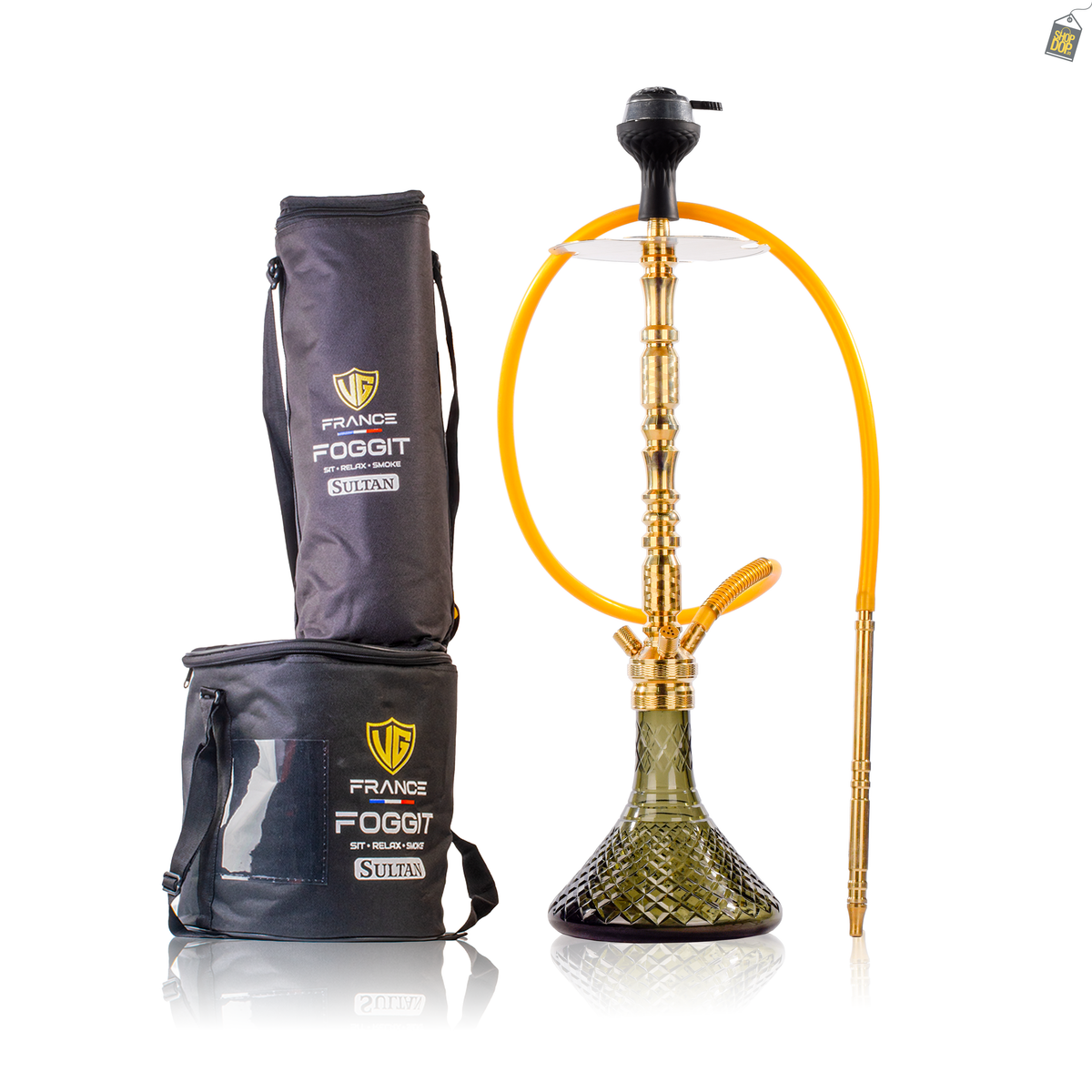 Sultan Igor Hookah with 2 Bags - Gold Stem / Emerald Green Base