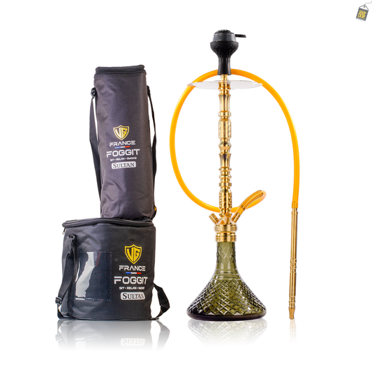 Sultan Igor Hookah with 2 Bags - Gold Stem / Emerald Green Base