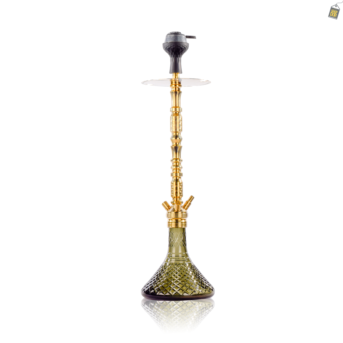 Sultan Igor Hookah with 2 Bags - Gold Stem / Emerald Green Base