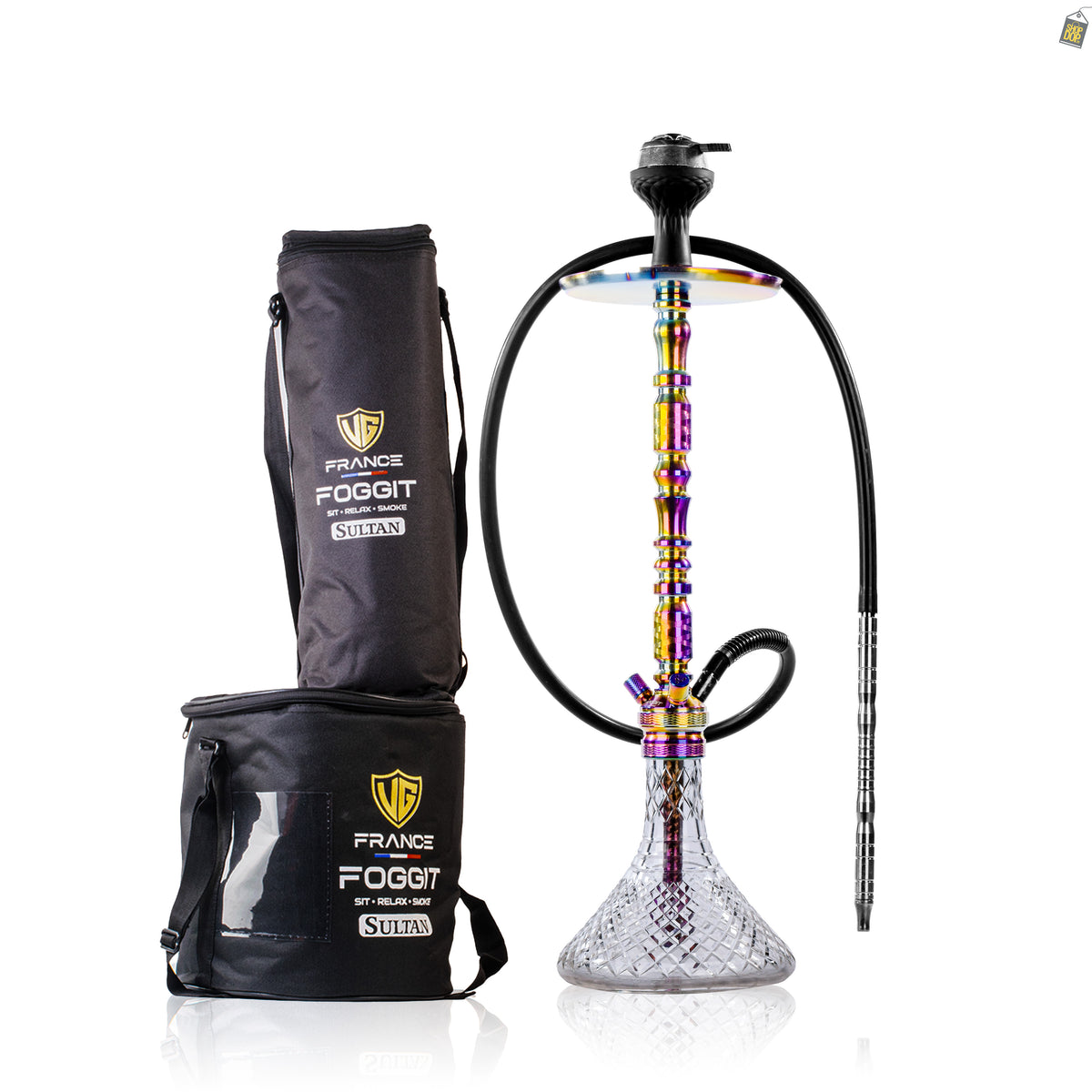 Sultan Igor Hookah with 2 Bags - Rainbow Stem / Transparent Base