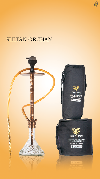 Sultan Orchan Hookah with 2 Bags - Bronze Stem / Transparent Base