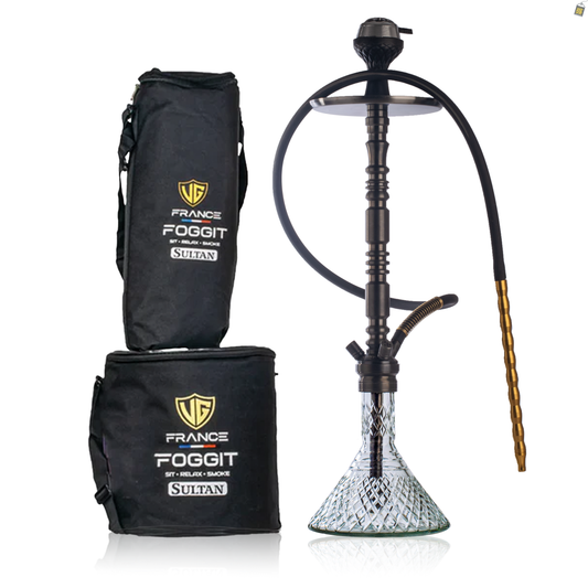 Sultan Orchan Hookah with 2 Bags - Black Stem / Transparent Base