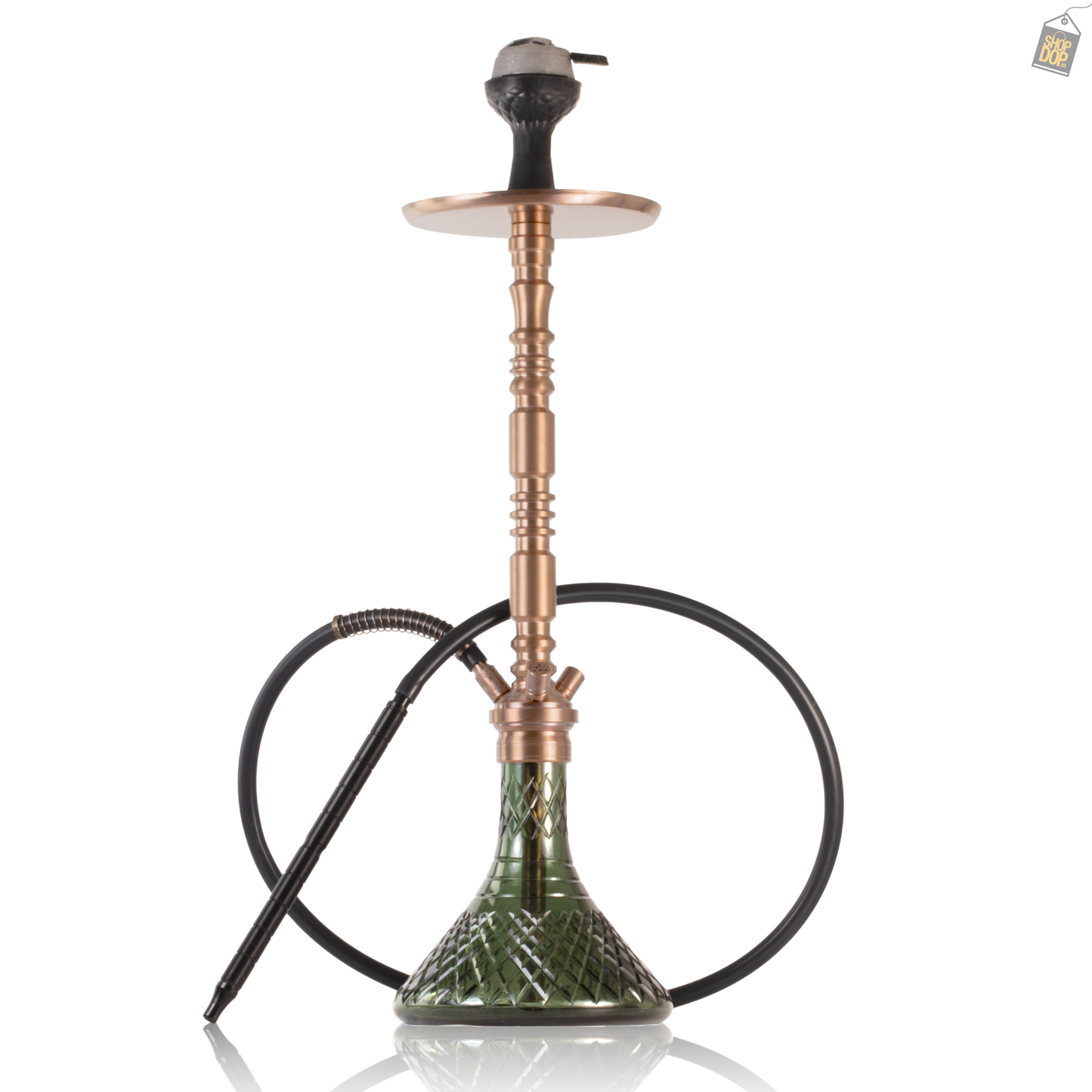 Sultan Orchan Hookah with 2 Bags - Bronze Stem / Emerald Green Base