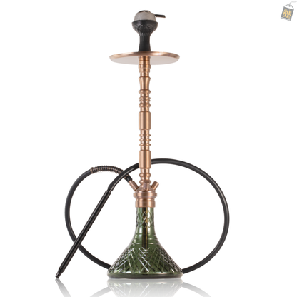 Sultan Orchan Hookah with 2 Bags - Bronze Stem / Emerald Green Base