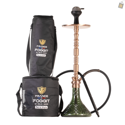 Sultan Orchan Hookah with 2 Bags - Bronze Stem / Emerald Green Base