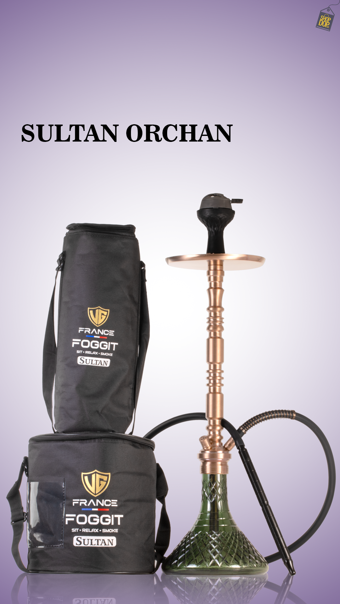 Sultan Orchan Hookah with 2 Bags - Bronze Stem / Emerald Green Base