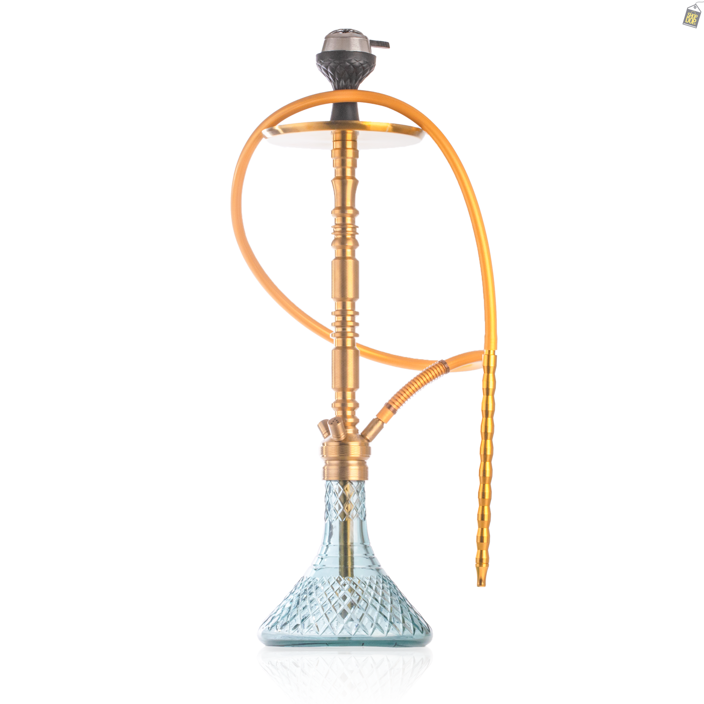 Sultan Orchan Hookah with 2 Bags - Golden Stem / Aqua Base