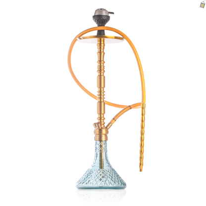 Sultan Orchan Hookah with 2 Bags - Golden Stem / Aqua Base