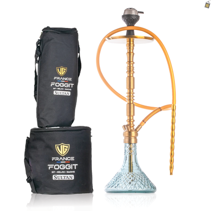 Sultan Orchan Hookah with 2 Bags - Golden Stem / Aqua Base