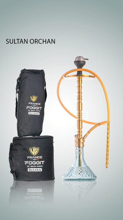 Sultan Orchan Hookah with 2 Bags - Golden Stem / Aqua Base