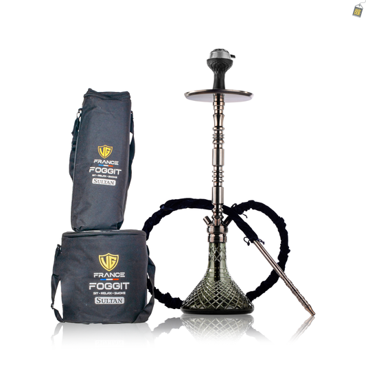 Sultan Orchan Hookah with 2 Bags - Gun Metal Stem / Emerald Green Base