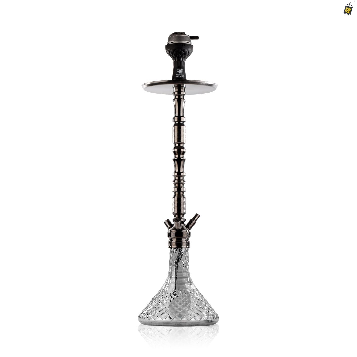 Sultan Orchan Hookah with 2 Bags - Gun Metal / Transparent Base