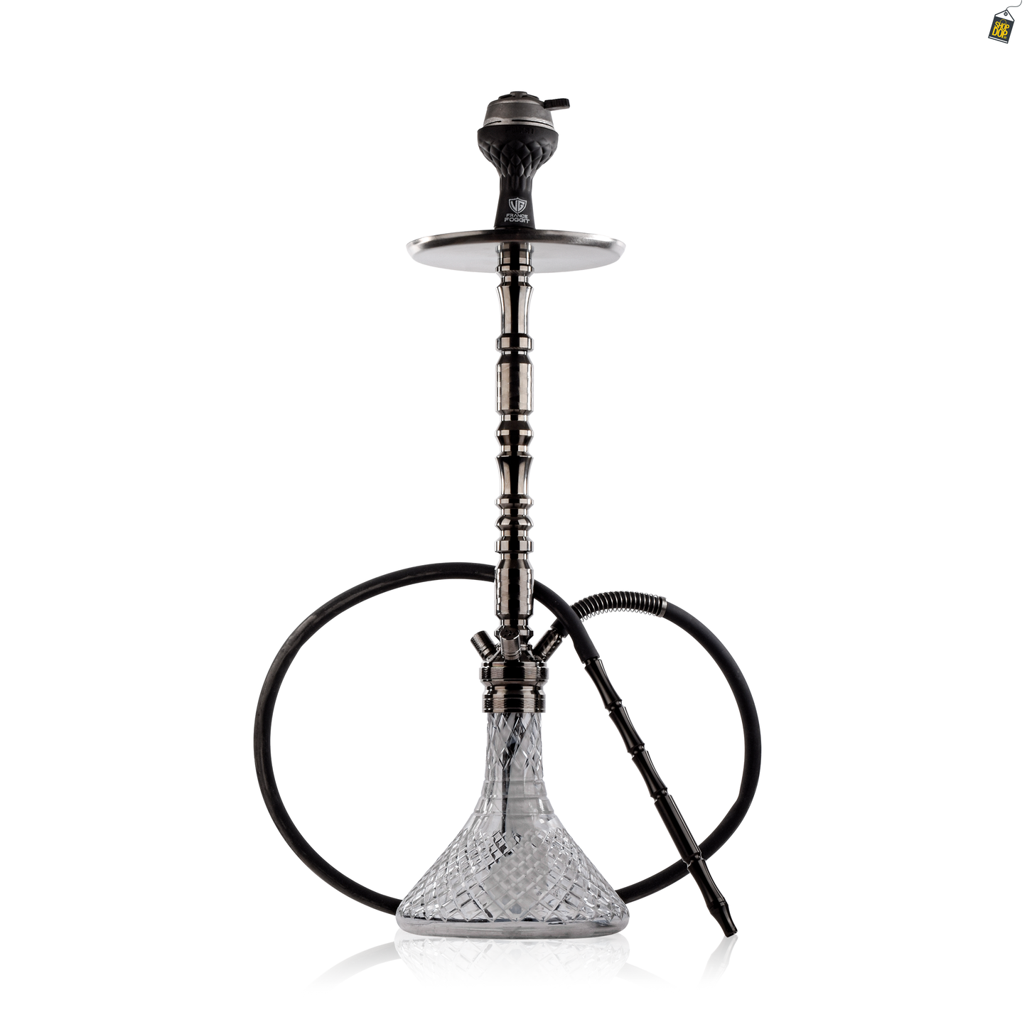 Sultan Orchan Hookah with 2 Bags - Gun Metal / Transparent Base