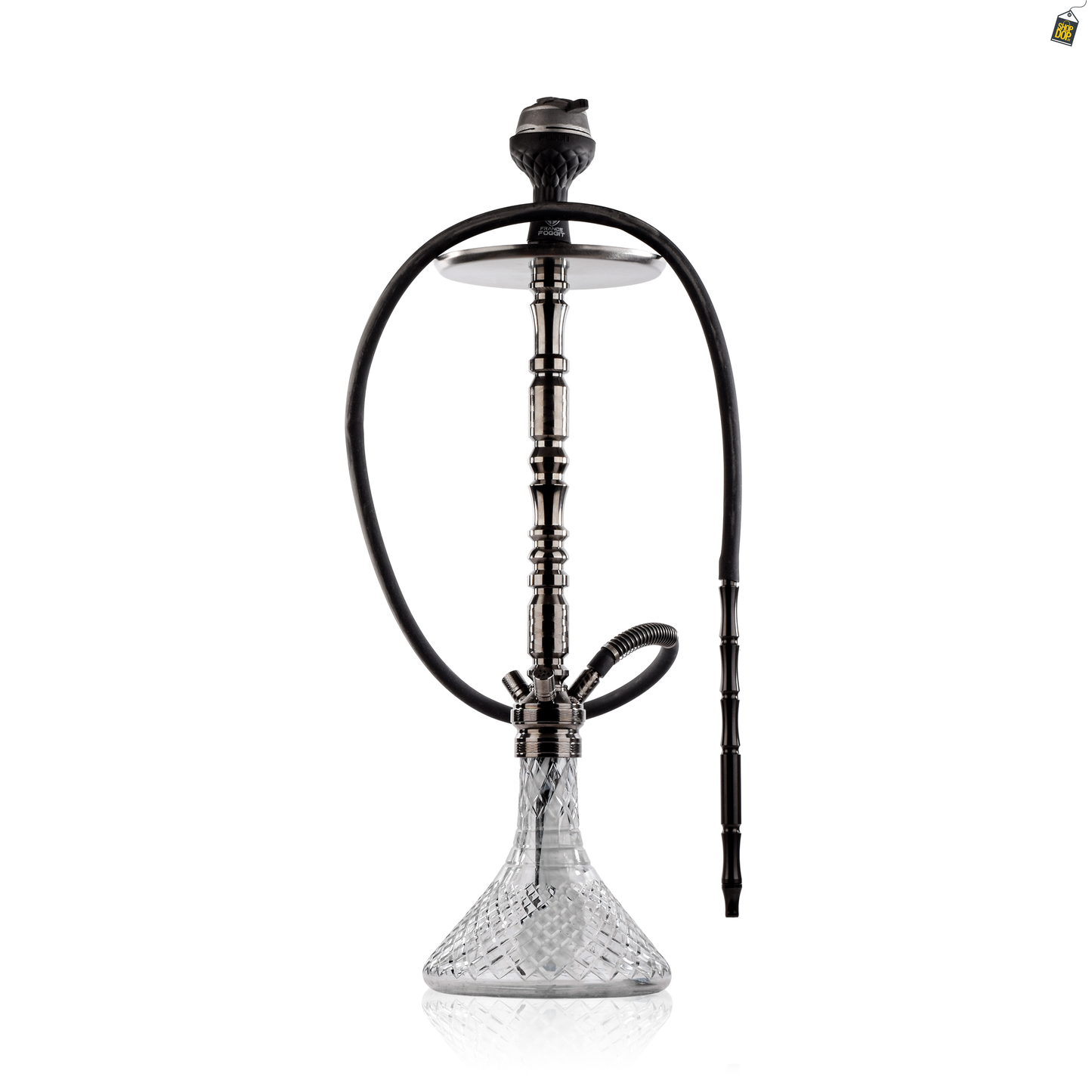 Sultan Orchan Hookah with 2 Bags - Gun Metal / Transparent Base