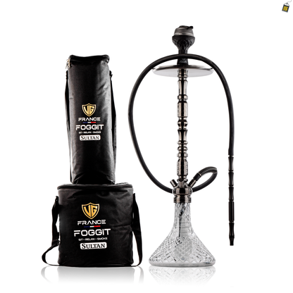 Sultan Orchan Hookah with 2 Bags - Gun Metal / Transparent Base