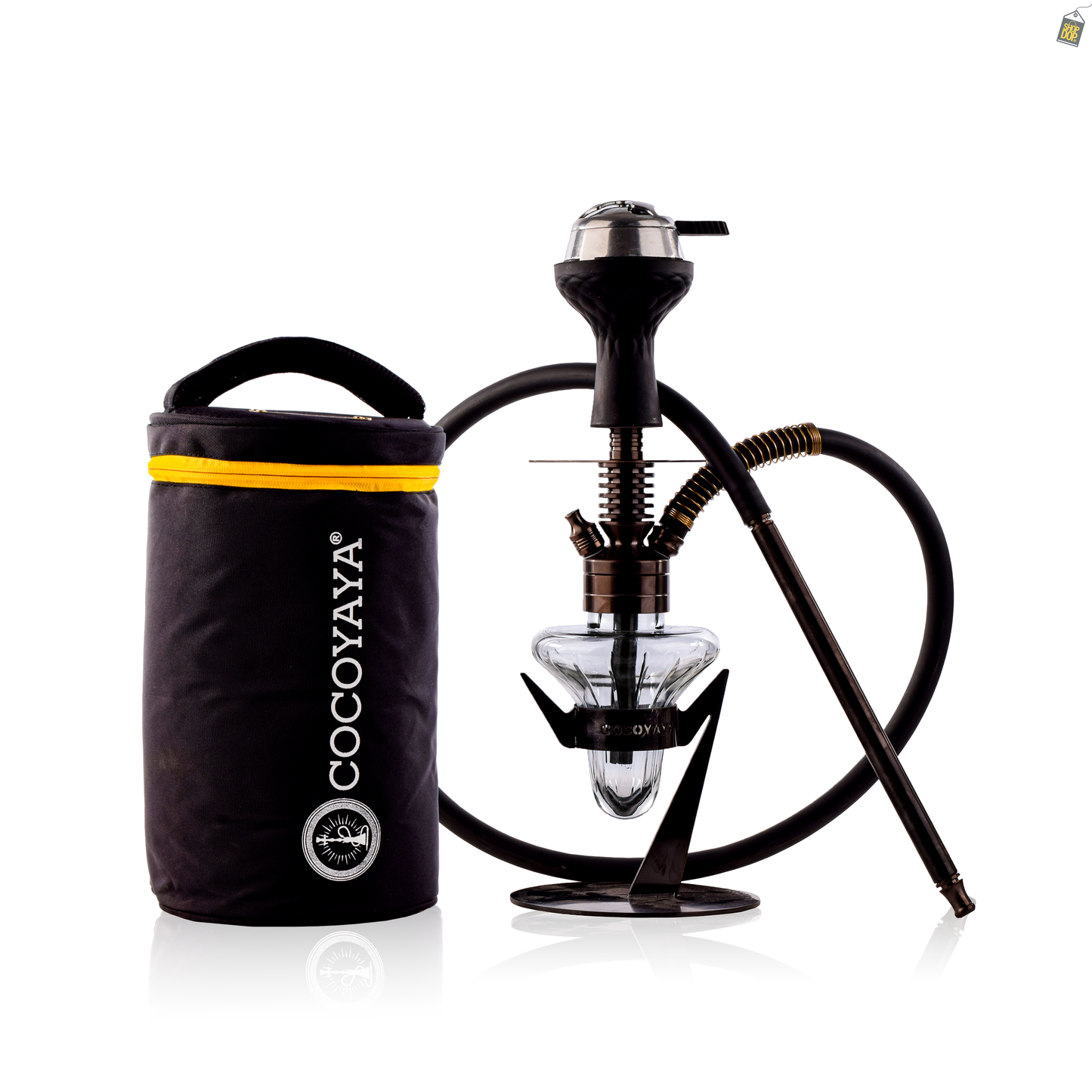 COCOYAYA Supremo Hookah with Bag - Bronze Stem / Transparent Base