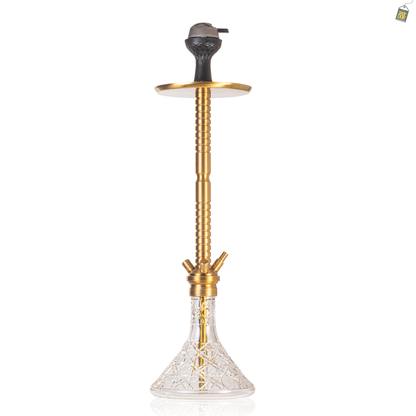 Sultan Heygan Hookah with 2 Bags - Gold Stem / Transparent Base