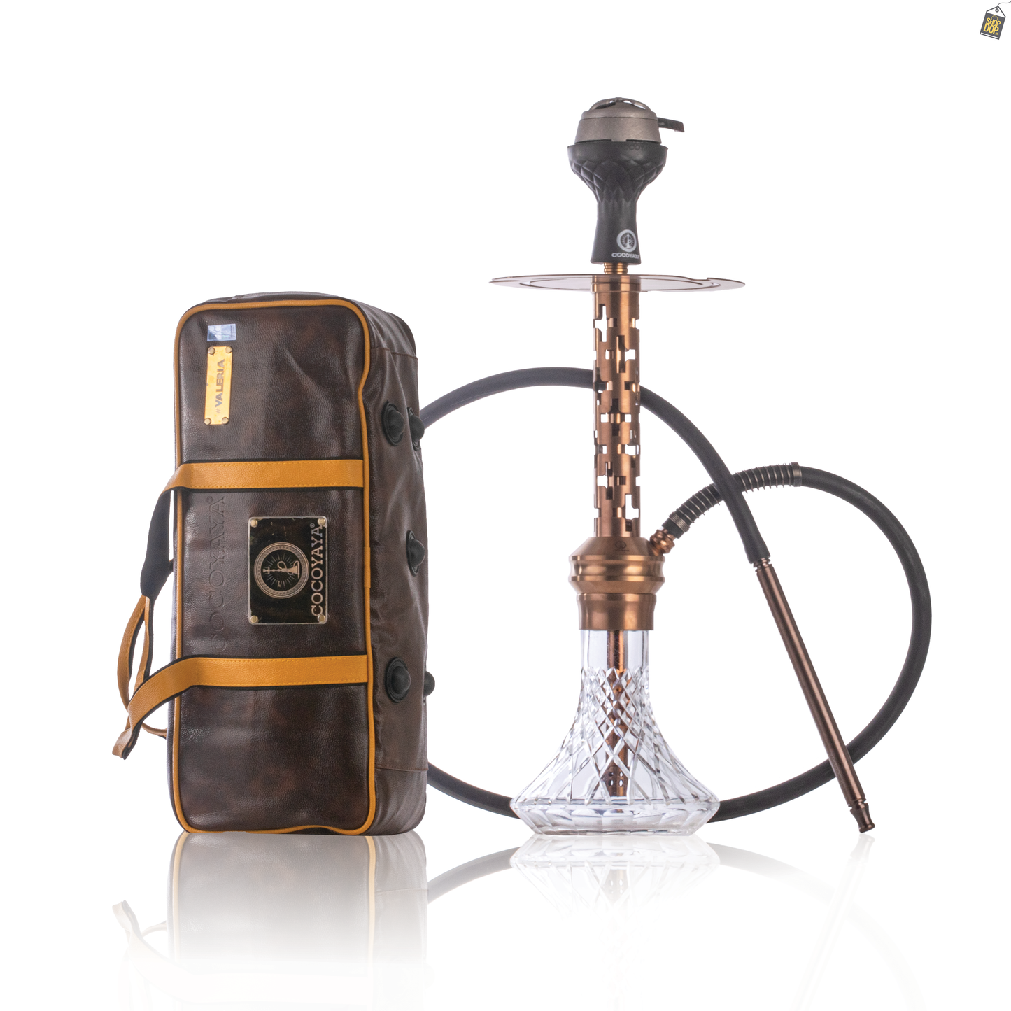 COCOYAYA Valeria Plus Hookah with Bag - Bronze Stem / Transparent Base