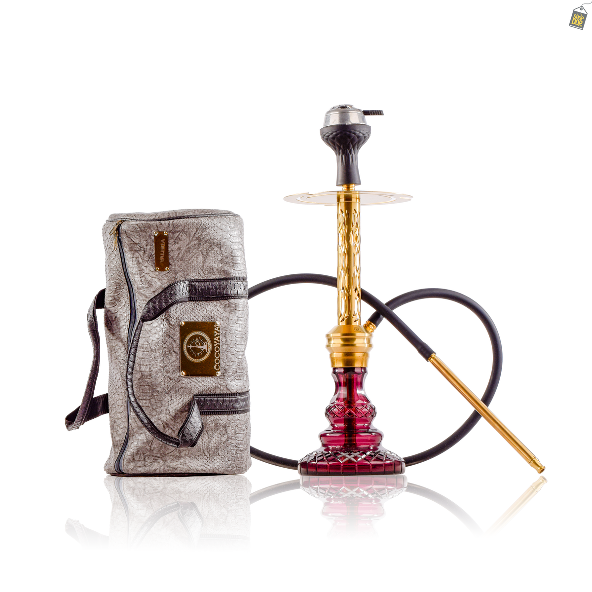 COCOYAYA Valeria Wave Hookah with Bag - Gold Stem / Purple Base