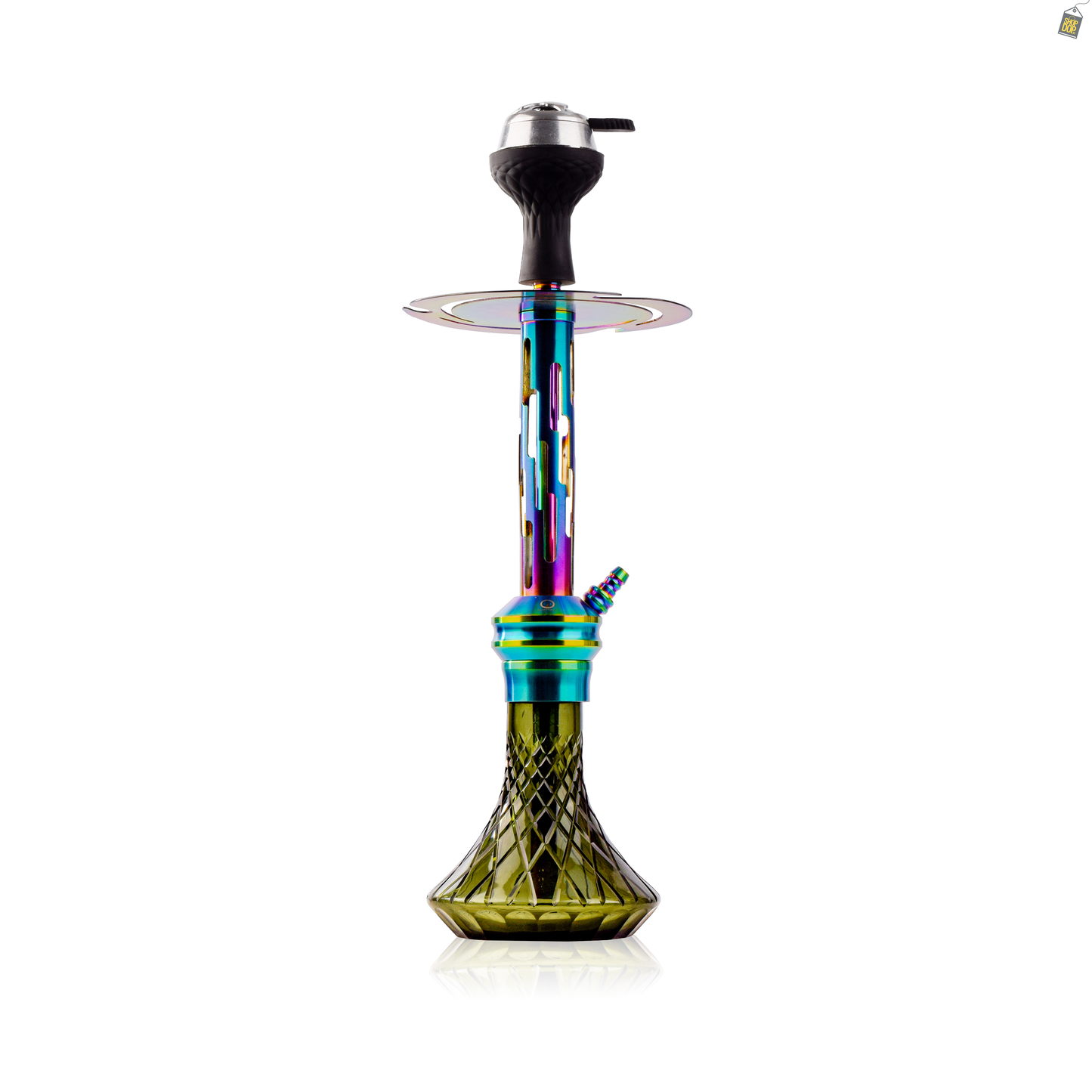 COCOYAYA Valeria Zipper Hookah with Bag - Rainbow Stem / Emerald Green Base