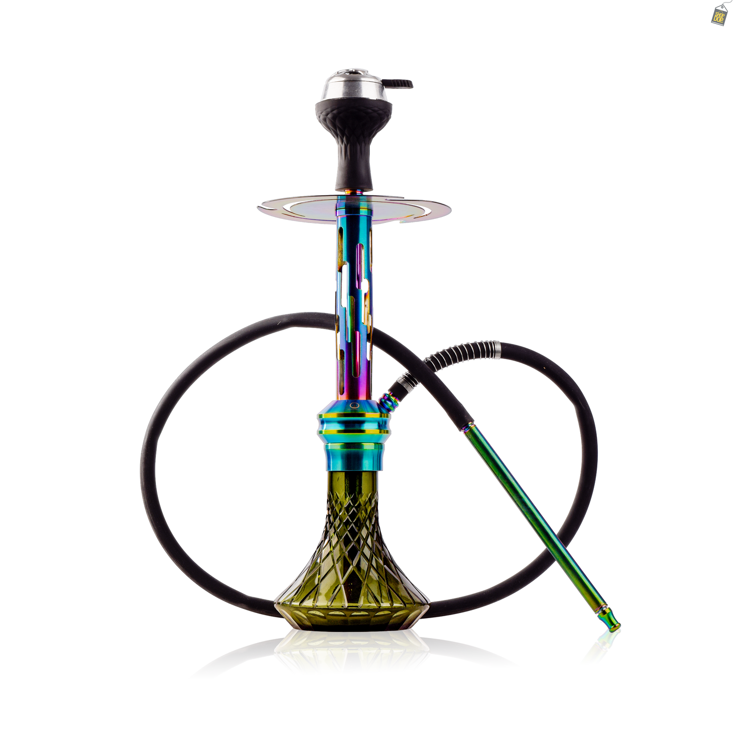 COCOYAYA Valeria Zipper Hookah with Bag - Rainbow Stem / Emerald Green Base