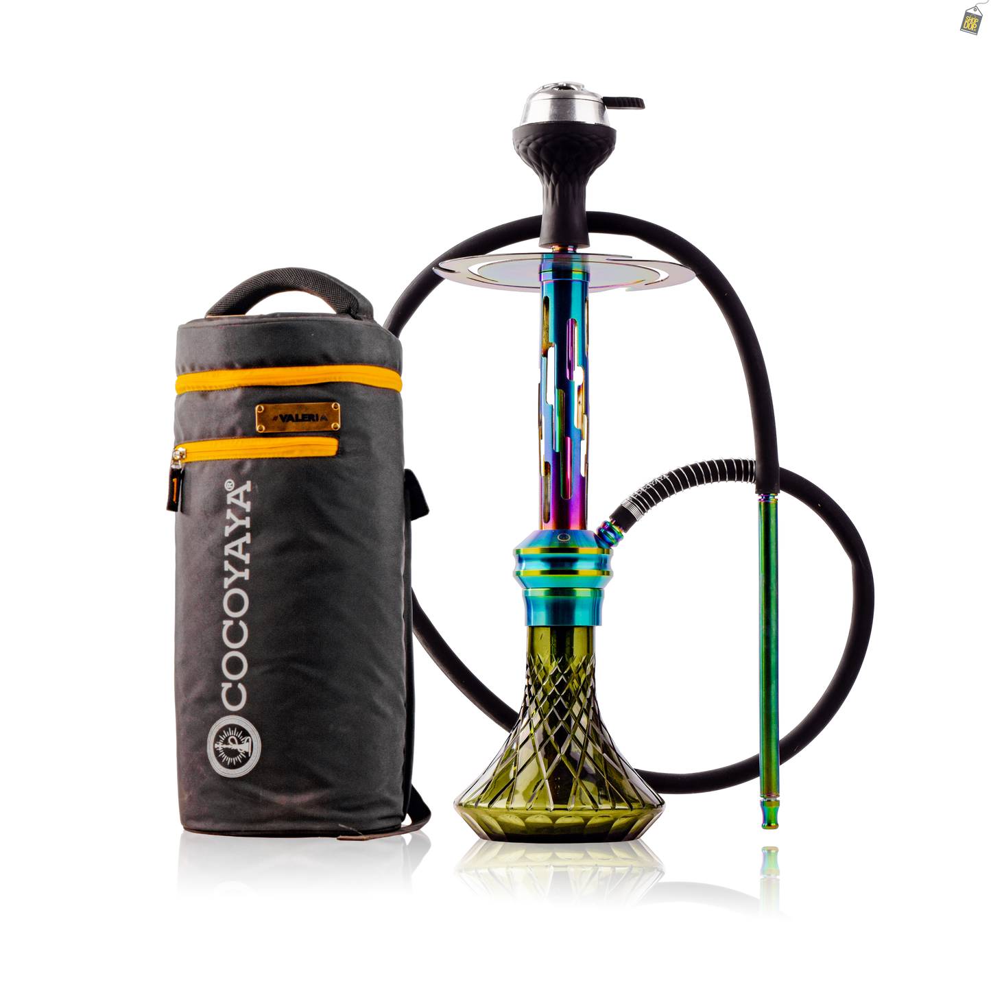 COCOYAYA Valeria Zipper Hookah with Bag - Rainbow Stem / Emerald Green Base