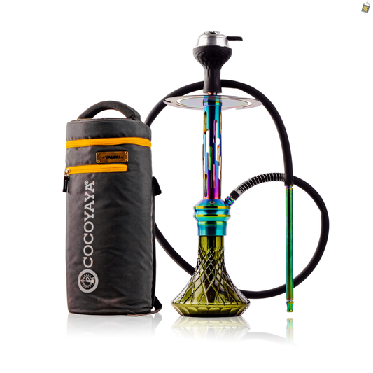 COCOYAYA Valeria Zipper Hookah with Bag - Rainbow Stem / Emerald Green Base