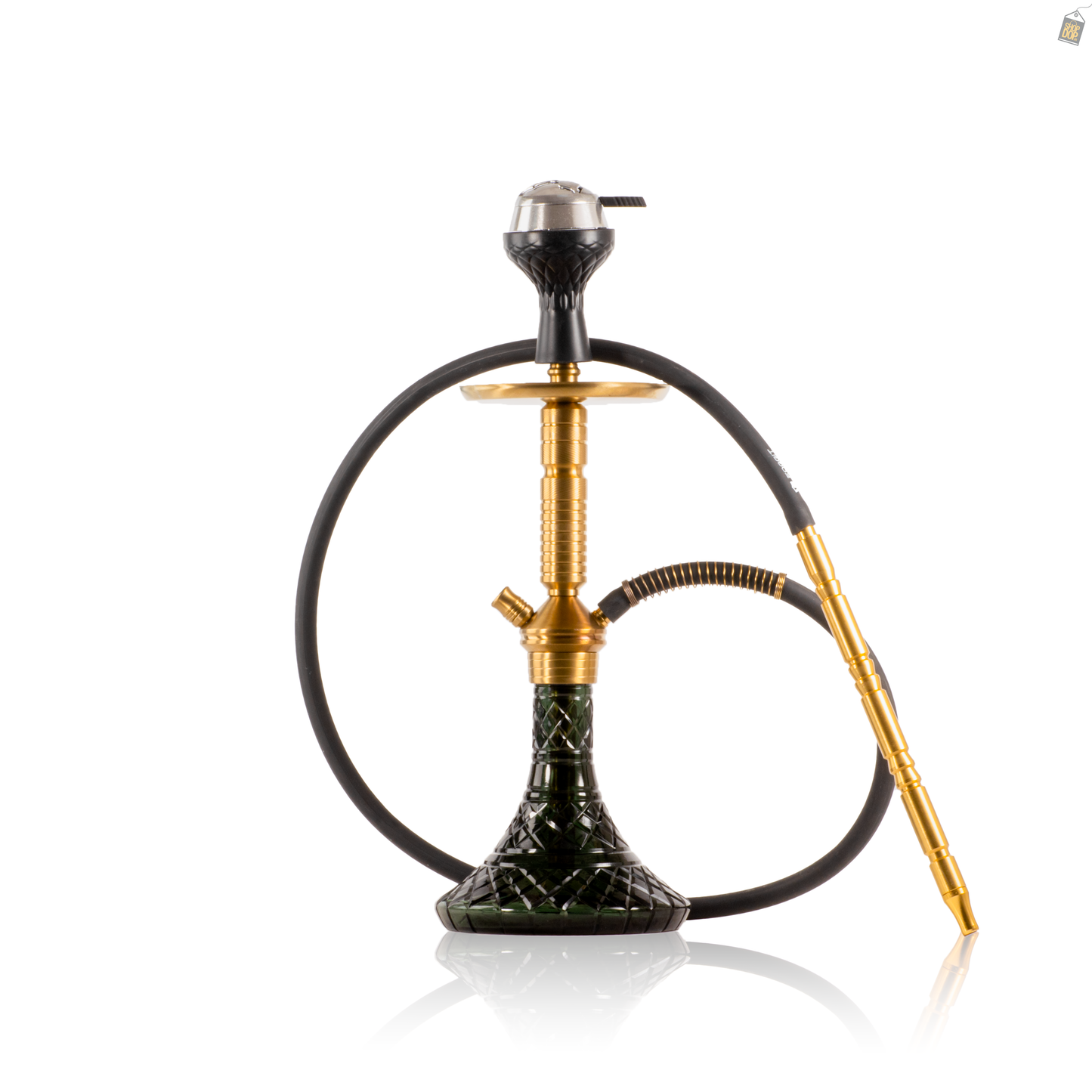 VG Joe Heygan Hookah with Bag - Gold Stem / Emerald Green Base