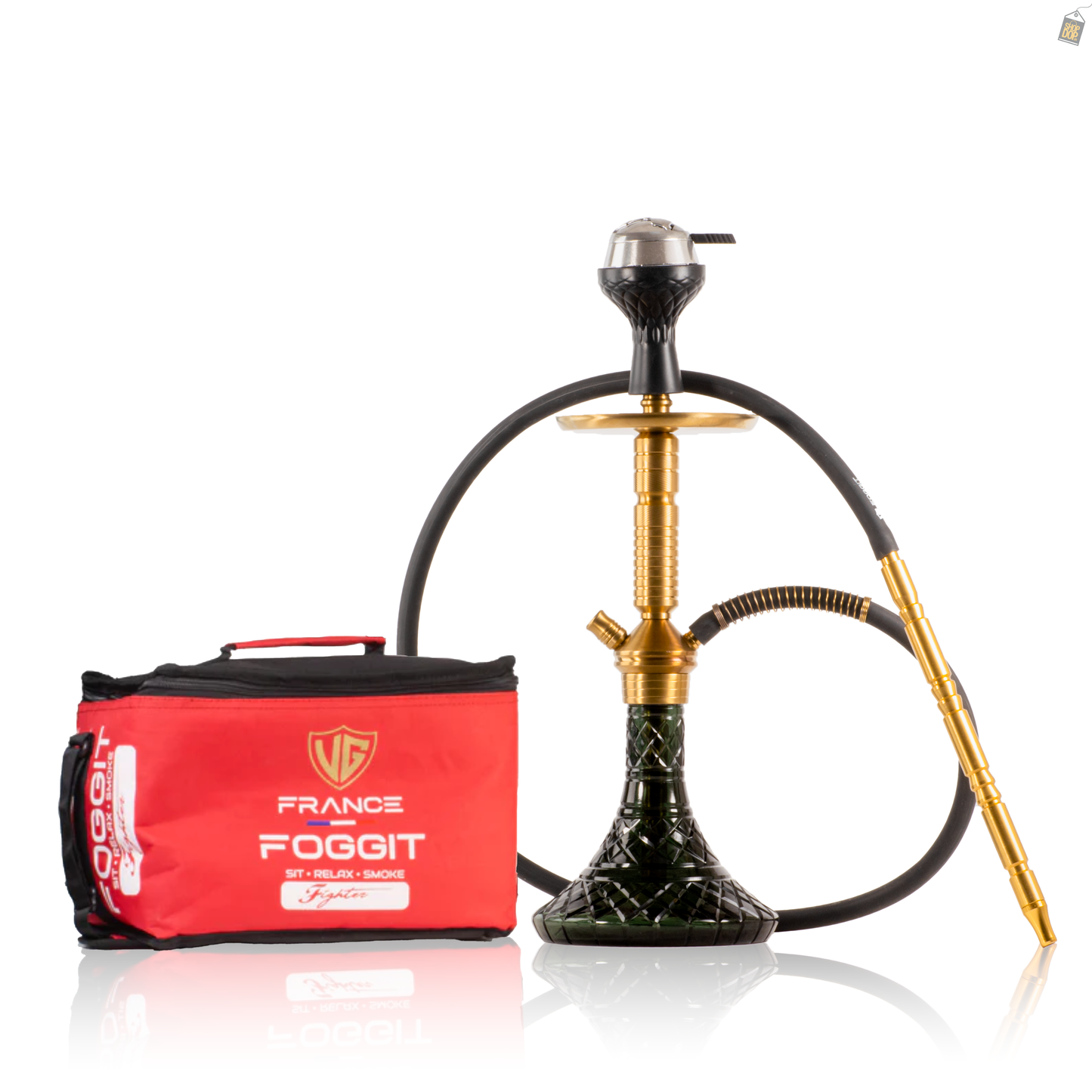 VG Joe Heygan Hookah with Bag - Gold Stem / Emerald Green Base