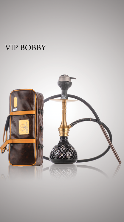 COCOYAYA VIP Bobby Hookah with Bag - Gold Stem / Black Base
