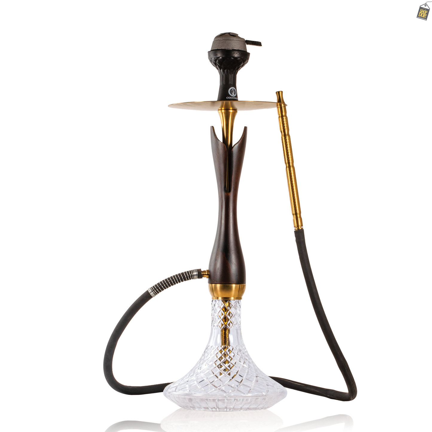 COCOYAYA Wood Pro Hookah - Golden Black Stem / Transparent Base