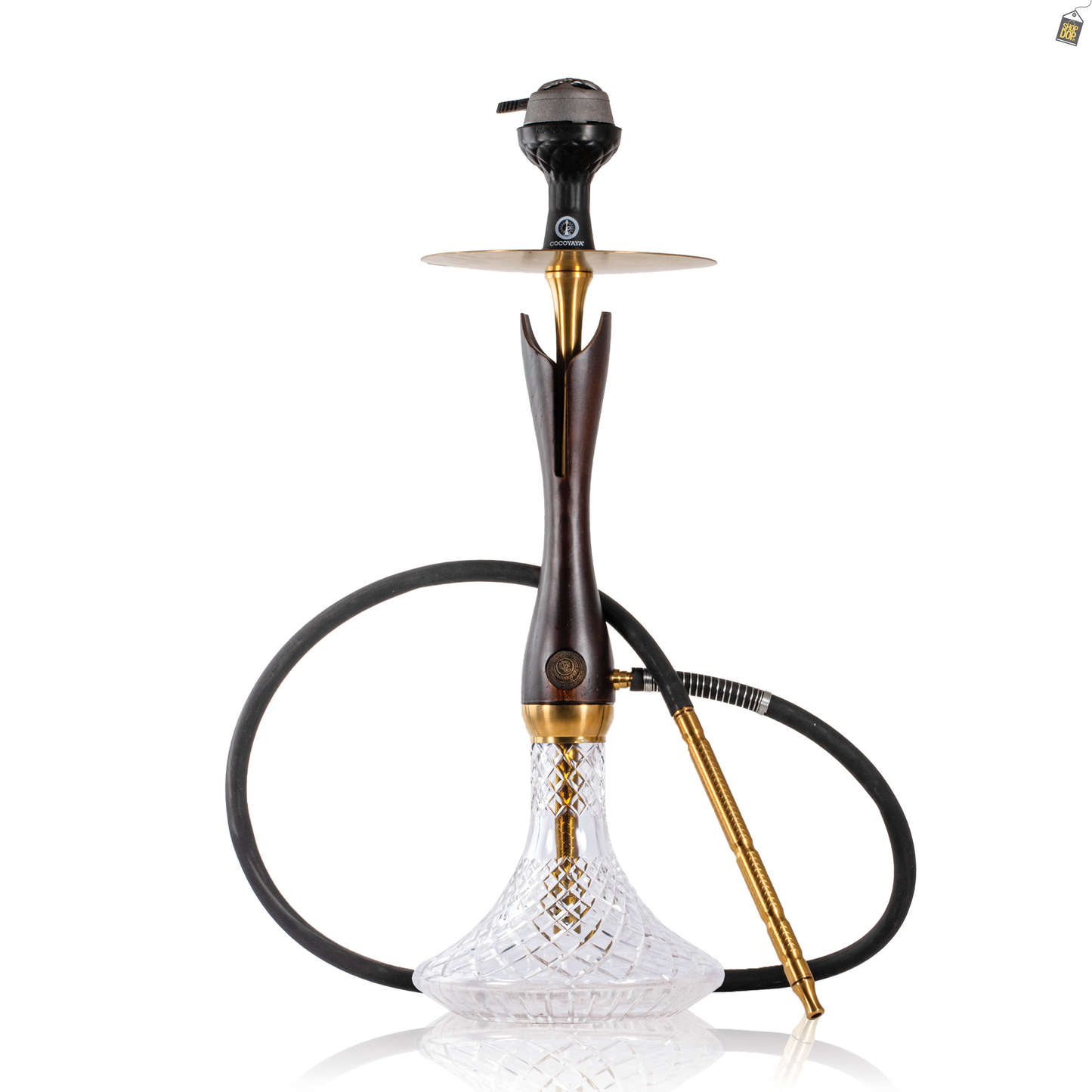 COCOYAYA Wood Pro Hookah - Golden Black Stem / Transparent Base