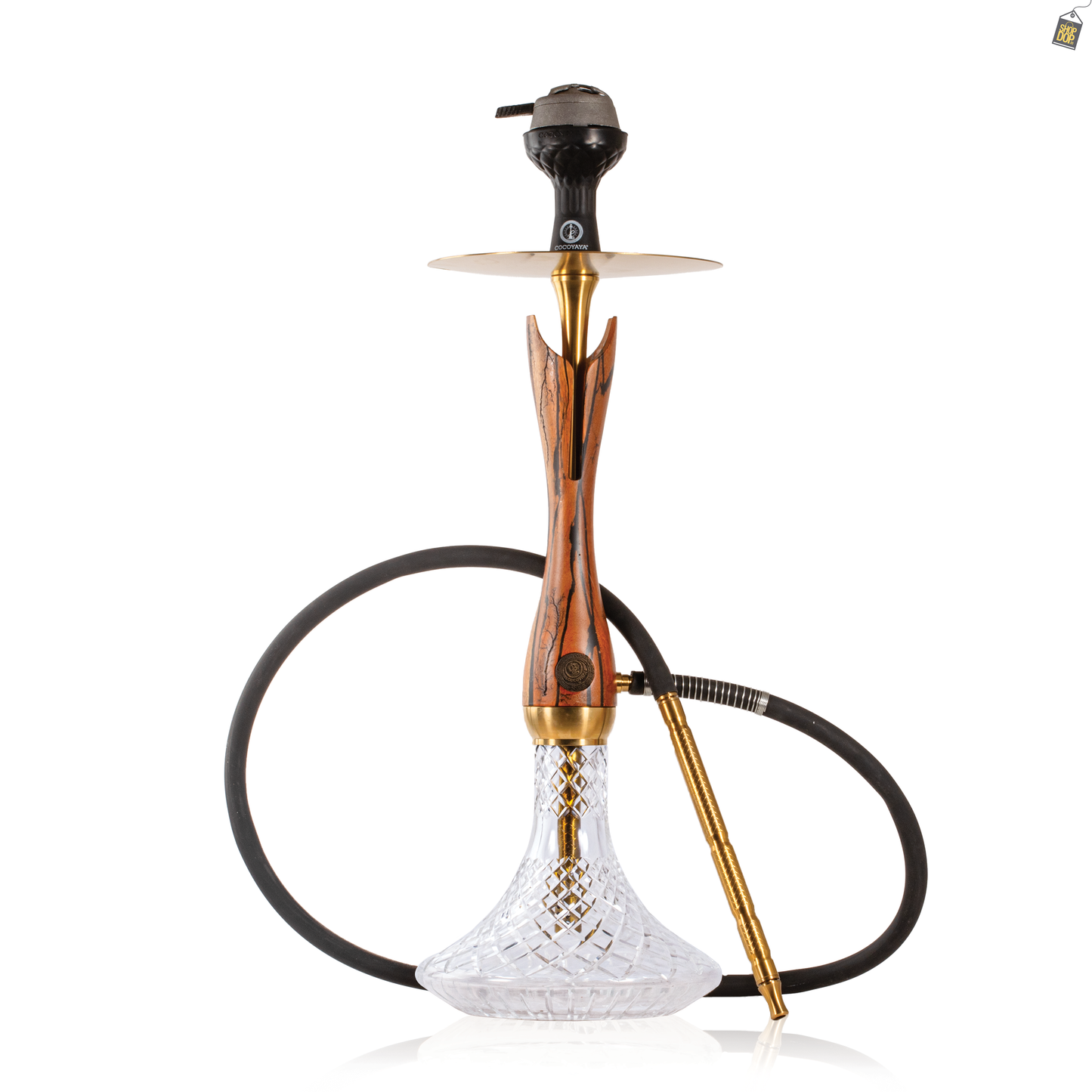 COCOYAYA Wood Pro Hookah - Golden Light Brown Stem / Transparent Base