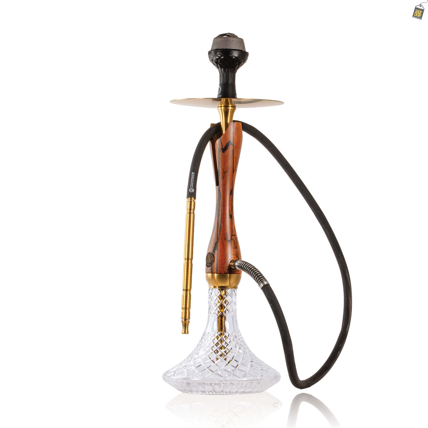 COCOYAYA Wood Pro Hookah - Golden Light Brown Stem / Transparent Base