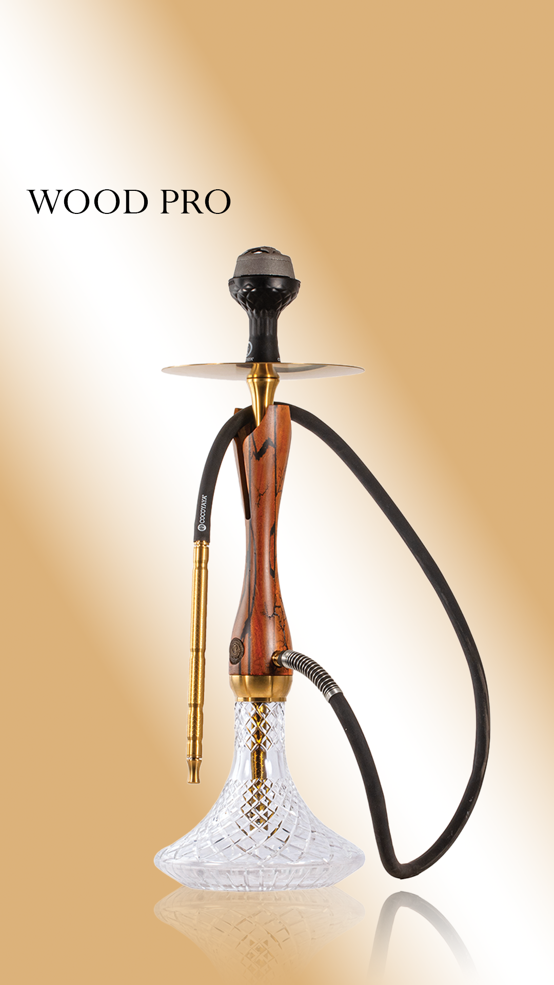 COCOYAYA Wood Pro Hookah - Golden Light Brown Stem / Transparent Base