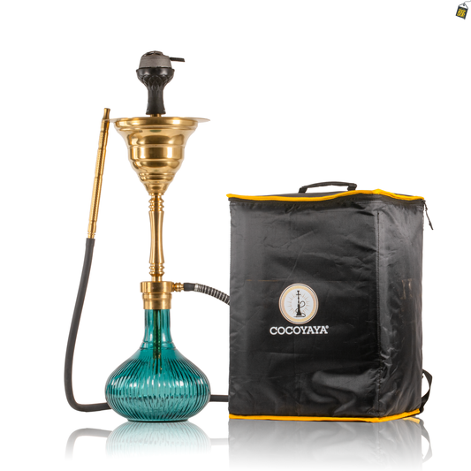 COCOYAYA Yara Hookah with Bag - Gold Stem / Emerald Green Base