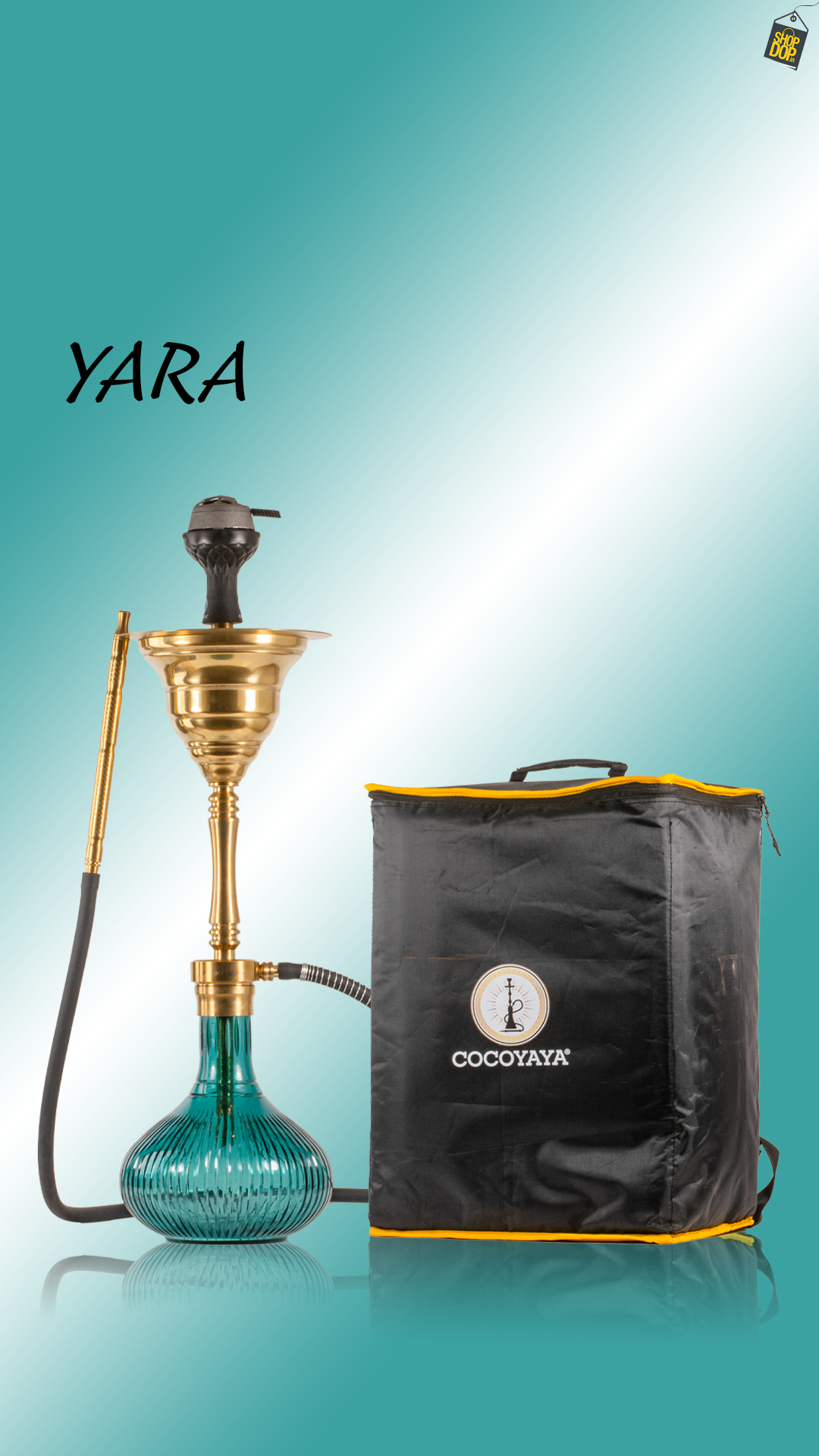 COCOYAYA Yara Hookah with Bag - Gold Stem / Emerald Green Base