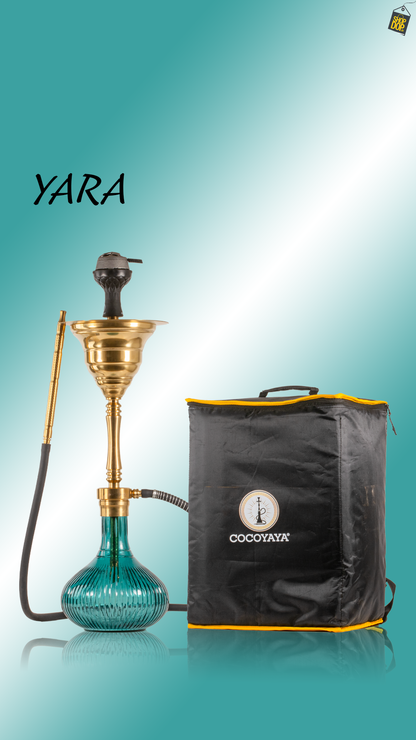 COCOYAYA Yara Hookah with Bag - Gold Stem / Emerald Green Base