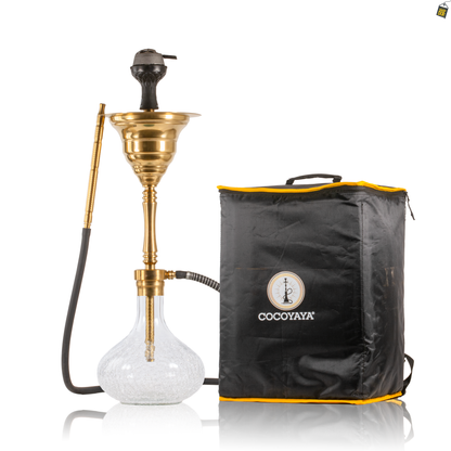 COCOYAYA Yara Hookah with Bag - Gold Stem / Transparent Base