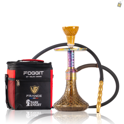 Dark Knight Zipper Hookah with Bag - Rainbow Stem / Grey Base