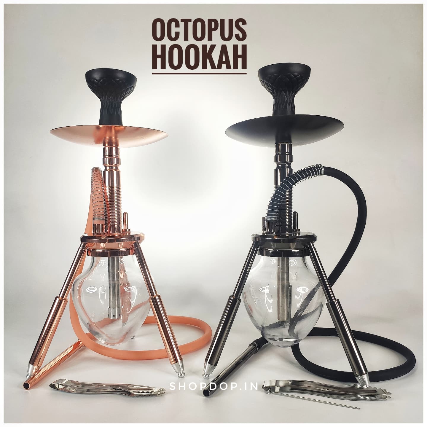 octopush hookah with three legs liike a beast with silicon pipe spring and shark teeth tong