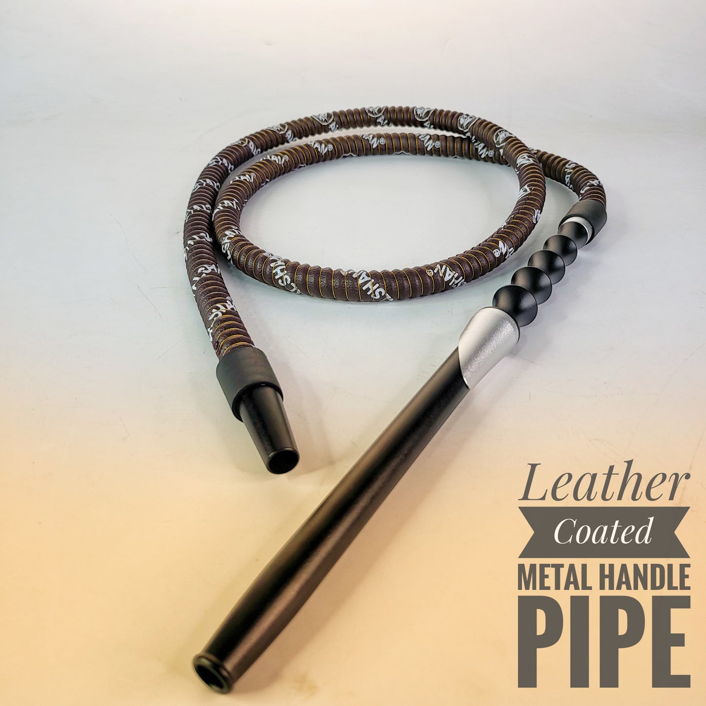 Leather Coated Metal Grip Handle Hookah Pipe