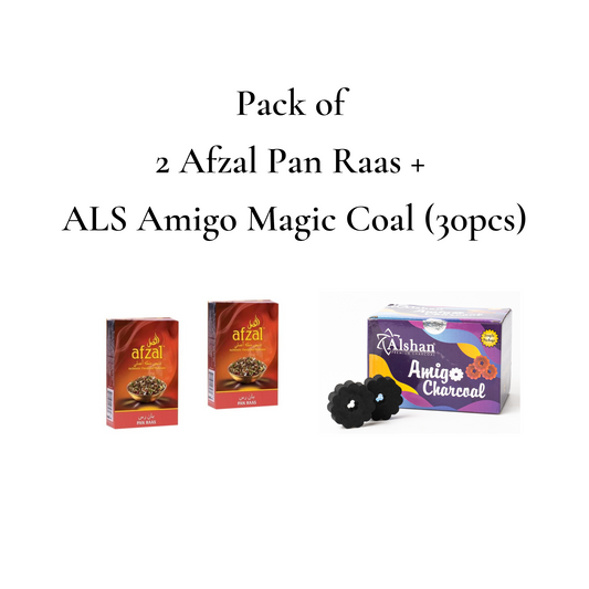 2 Afzal Pan Raas (50g) + 1 Als Amigo Magic Coal Box (30pcs)