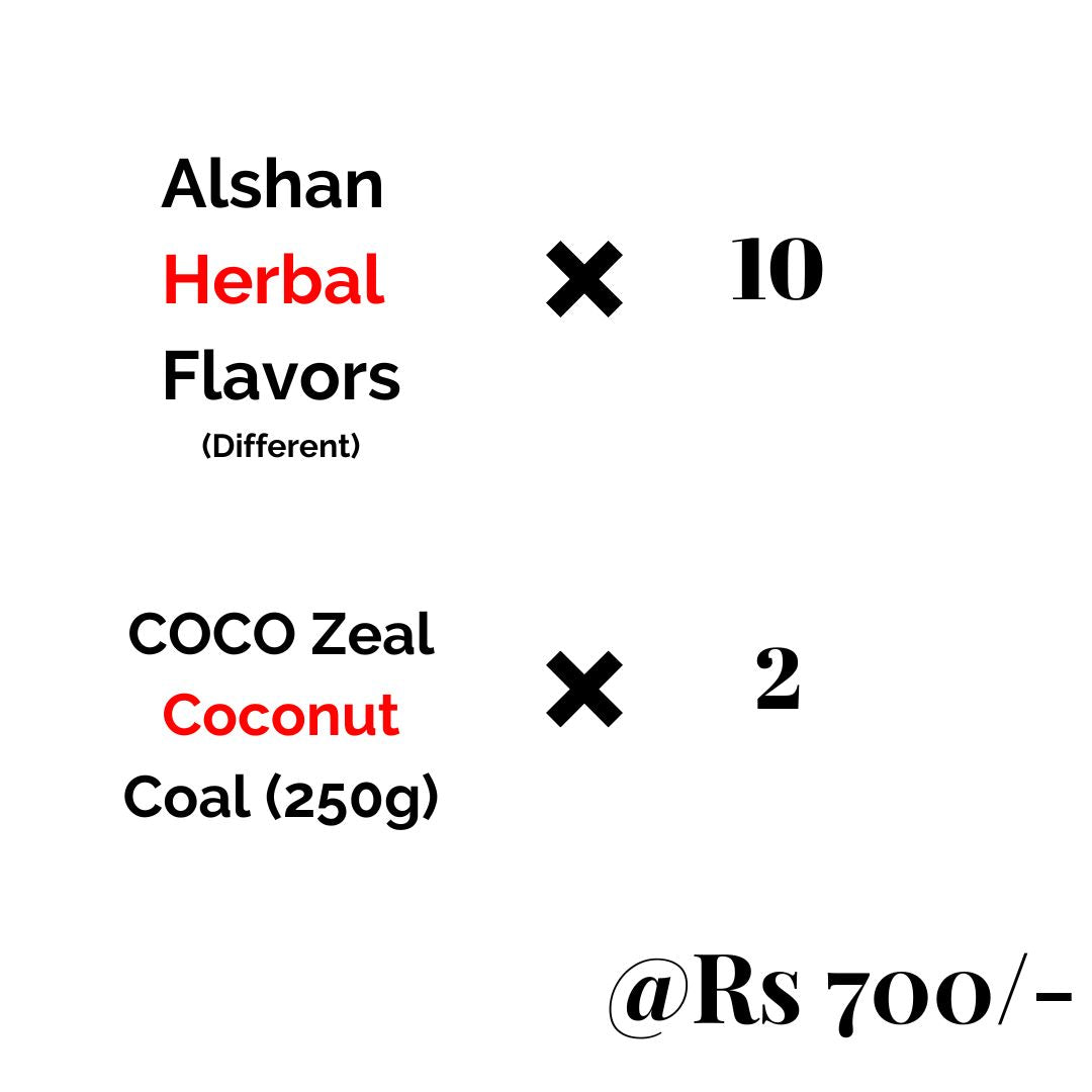 10 Alshan Herbal Flavors (50g) + 2 COCO Zeal Coal (250g)