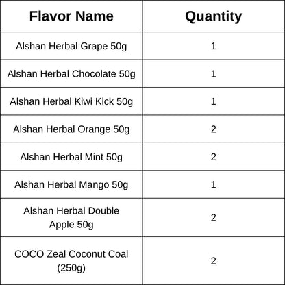 10 Alshan Herbal Flavors (50g) + 2 COCO Zeal Coal (250g)