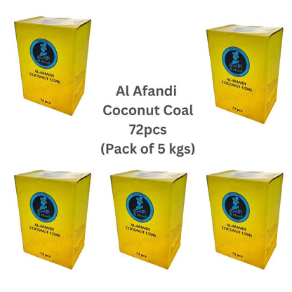 Al Afandi Coconut Coal for Hookah - 72pcs (Pack of 5)